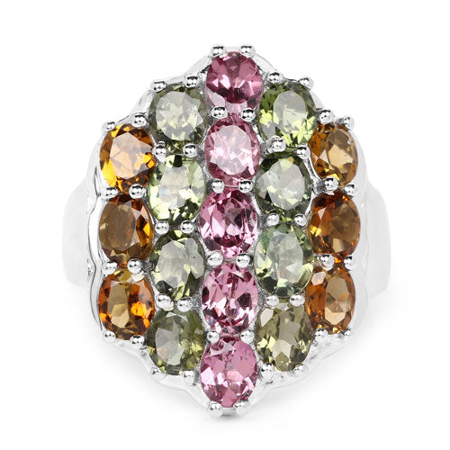 5.89 Carat Multi Tourmaline Cluster Ring in Sterling Silver