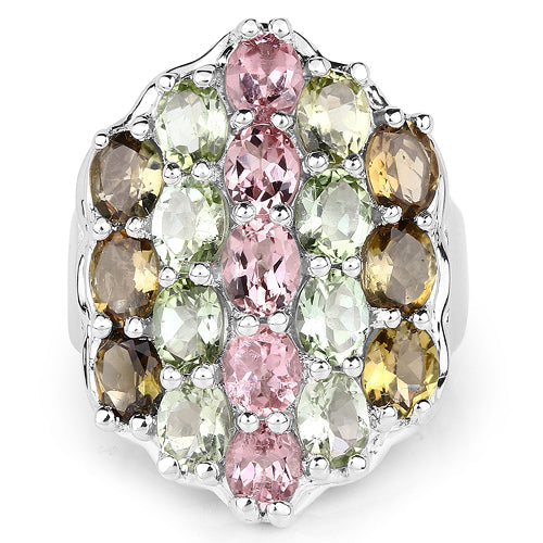 Anillo de Clúster de Turmalina Genuina de 6.74 Quilates en Plata Esterlina