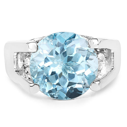 Anillo de Plata Esterlina con Topacio Azul de 7.21 Quilates y Circonitas