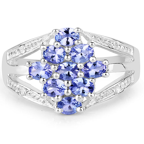 Bague en argent sterling avec tanzanite et topaze blanche de 1,59 carat