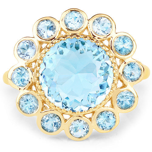 Bague cocktail en topaze bleue plaquée or jaune 14K