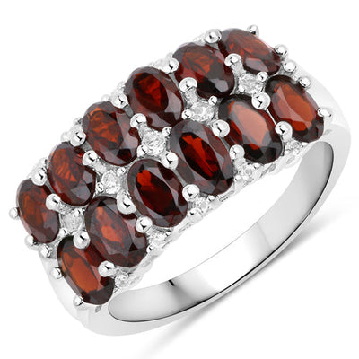 Bague en argent sterling avec grenat véritable de 3,52 carats et topaze blanche