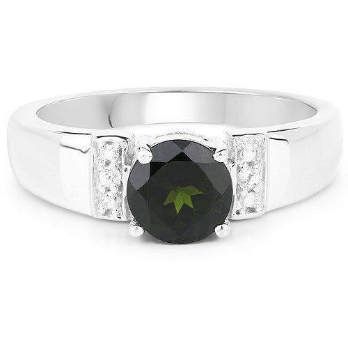 Bague en argent sterling avec chrome diopside et topaze blanche de 1,29 carat
