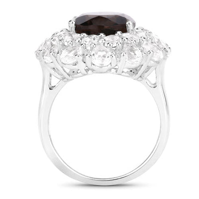 9.29 Carat Smoky Quartz & White Topaz Sterling Silver Ring