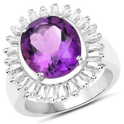 Bague en Améthyste et Topaze Blanche de 5,36 Carats en Argent Sterling