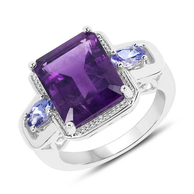 Bague en argent sterling de 6,25 carats en améthyste et tanzanite véritable