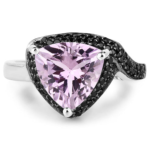 3.53 Carat Pink Amethyst & Black Spinel Sterling Silver Ring