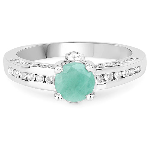 Anillo de Compromiso de Esmeralda de 1.22 Quilates y Topacio Blanco en Plata Esterlina