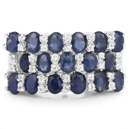 3.66 Carat Blue Sapphire & White Topaz Sterling Silver Ring