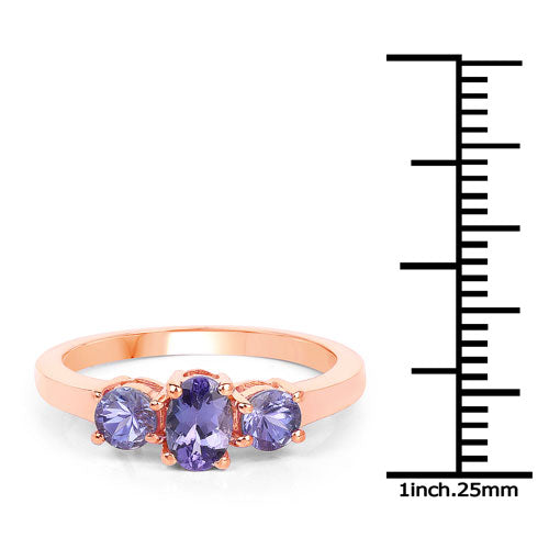 Bague en Tanzanite Plaquée Or Rose 18K en Argent Sterling .925