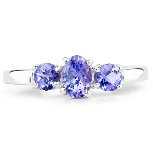 0.90 Carat Genuine Tanzanite Sterling Silver Engagement Ring