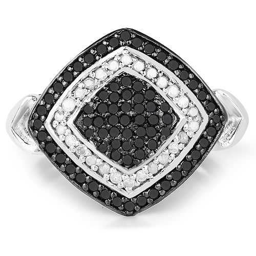 Bague en Argent Sterling avec Diamants Blancs et Noirs de 0,56 Carat