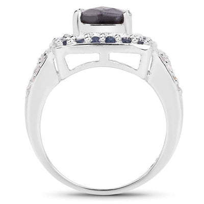 3.58 Carat Genuine Labradorite and Blue Sapphire Halo Ring