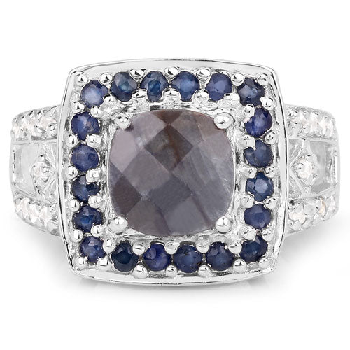 Anillo Halo de Labradorita y Zafiro Azul de 3.58 Quilates