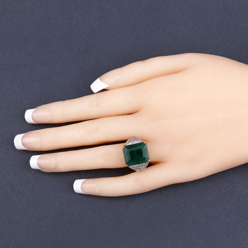 8.70 Carat Dyed Emerald & White Topaz Sterling Silver Ring