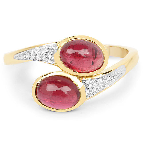 Anillo Bypass de Rubí y Topacio Blanco Baño de Oro Amarillo de 14K