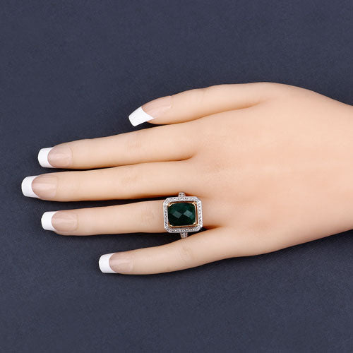 5.18 Carat Dyed Emerald & White Topaz Sterling Silver Ring