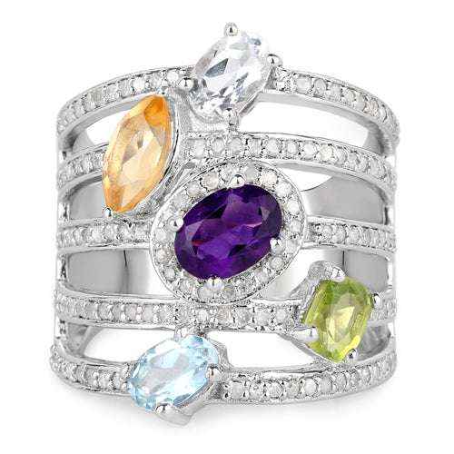 Bague de fiançailles en argent sterling .925 de 3,66 carats avec pierres multiples
