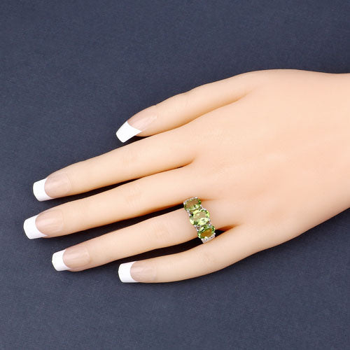Bague en argent sterling avec péridot véritable de 4,14 carats et topaze blanche
