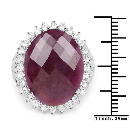 19.12 Carat Genuine Ruby and White Topaz Sterling Silver Ring