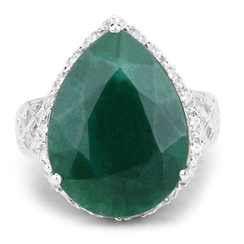 Anillo de Plata Esterlina con Esmeralda Teñida de 13.05 Quilates y Topacio Blanco