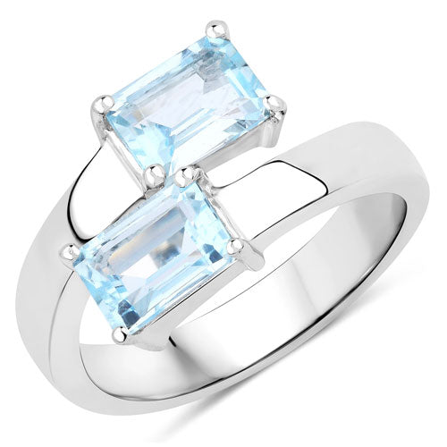 Anillo de Compromiso de Plata Esterlina con Topacio Azul Genuino de 2.14 Quilates
