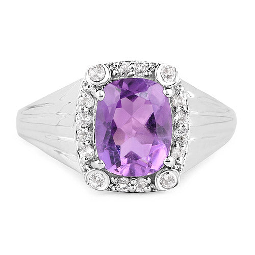 Anillo de plata esterlina de amatista de 2.13 quilates y topacio blanco