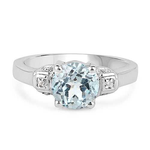 Bague en argent sterling avec topaze bleue et topaze blanche de 2,28 carats
