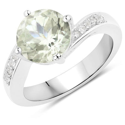 2.85 Carat Green Amethyst & White Topaz Sterling Silver Ring