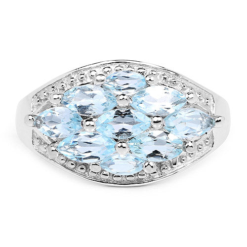Anillo de Clúster de Topacio Azul de 2.50 Quilates en Plata Esterlina