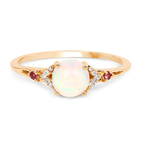 Anillo de 14K de Ópalo, Turmalina Rosa y Diamante de 0.57 Quilates