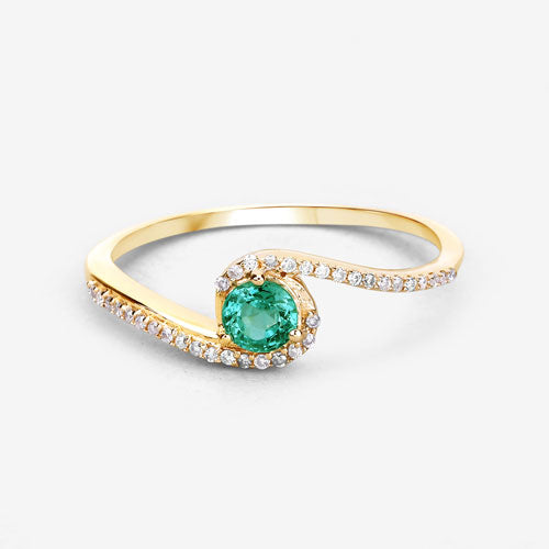 0.33 Carat Genuine Zambian Emerald and Diamond 14K Gold Ring