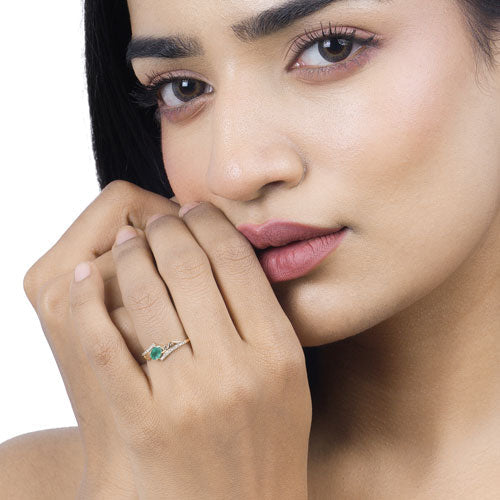 0.51 Carat Zambian Emerald & Diamond 14K Yellow Gold Engagement Ring