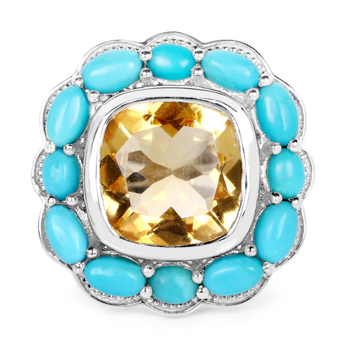 Anillo de Plata Esterlina con Citrino y Turquesa de 9.26 Quilates