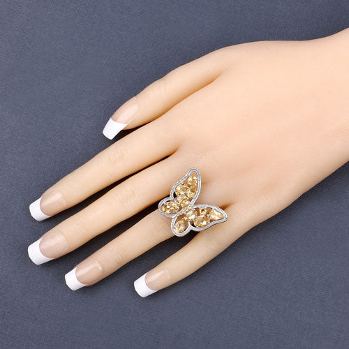 Bague Papillon en Citrine Naturelle de 4,43 Carats en Argent Sterling