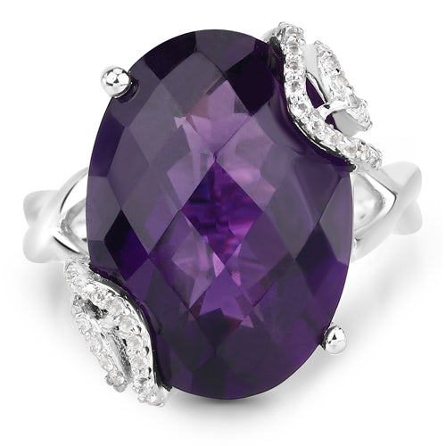 Anillo de Plata de Ley con Amatista y Topacio Blanco de 10.44 Quilates