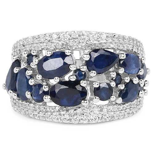 Bague en Argent Sterling avec Saphir Bleu de 3,61 Carats et Zircon Blanc