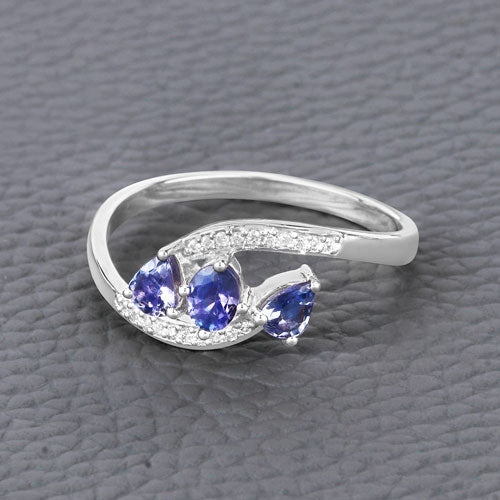 Bague en Or Blanc 14K avec Tanzanite et Diamant Blanc de 0,51 Carat