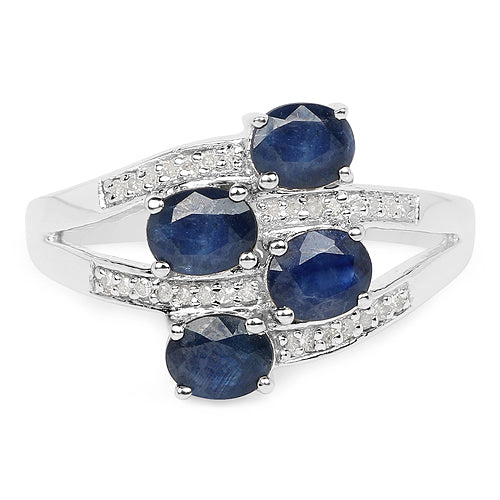 Anillo de Compromiso de Zafiro Azul y Diamante de 1.61 Quilates en Plata Esterlina