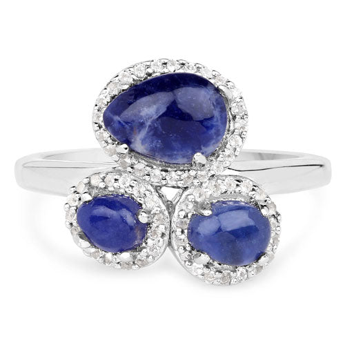 2.28 Carat Blue Aventurine & White Topaz Sterling Silver Ring