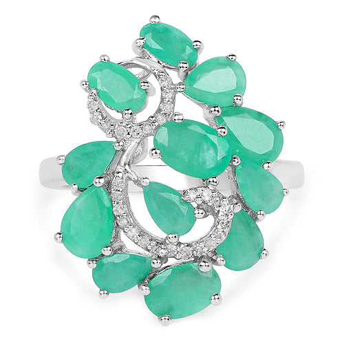 3.57 Carat Emerald and White Diamond Sterling Silver Engagement Ring