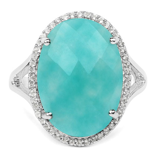 8.14 Carat Genuine Amazonite & White Topaz Sterling Silver Ring