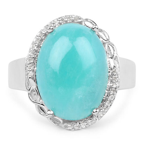 7.86 Carat Genuine Amazonite and White Topaz Sterling Silver Ring