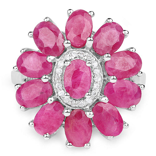 5.83 Carat Genuine Ruby and White Zircon Sterling Silver Ring