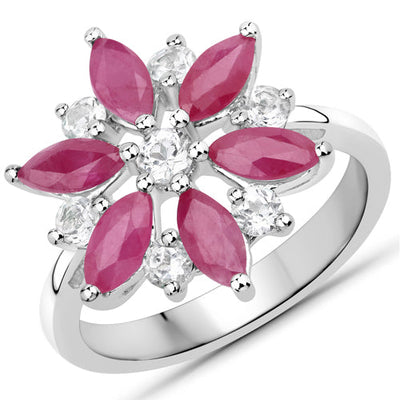 1.81 Carat Ruby and White Topaz Sterling Silver Engagement Ring