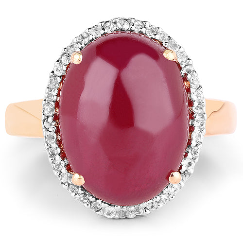 Bague cocktail en or rose 14K plaqué avec rubis et topaze blanche
