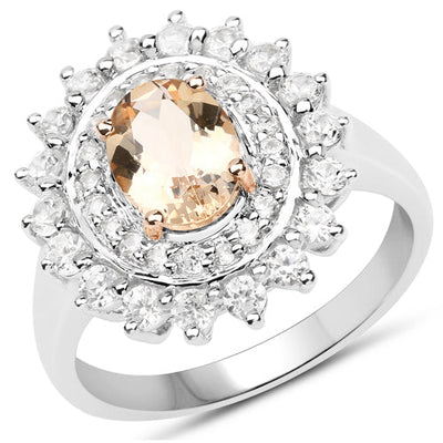 Bague en Morganite Pêche de 2,30 Carats Plaquée Deux Tons Élégante