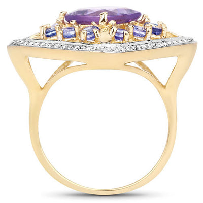 3.44 Carat Amethyst and Tanzanite Sterling Silver Ring
