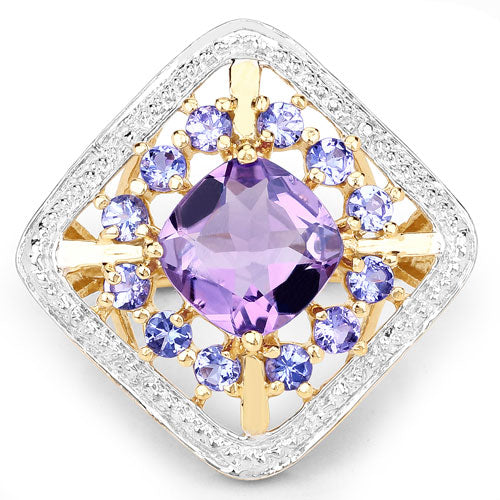 3.44 Carat Amethyst and Tanzanite Sterling Silver Ring