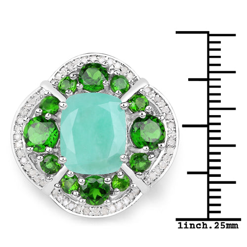 Bague de fiançailles en argent sterling .925 avec émeraude et diamant de 5,49 carats